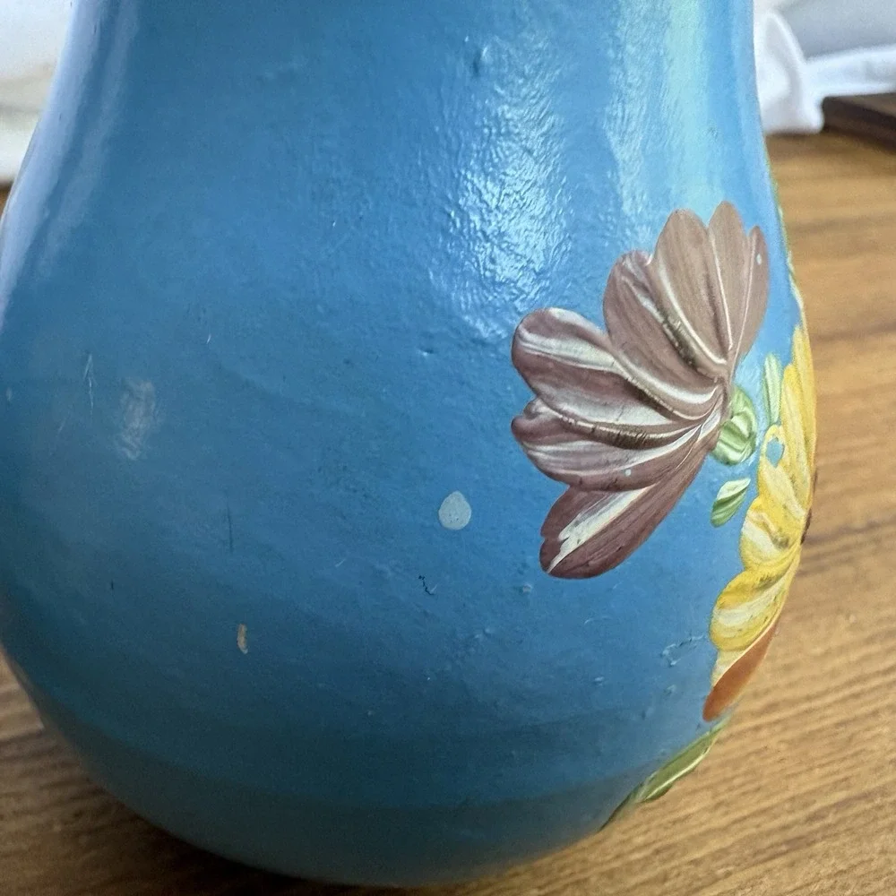 Vintage Ransburg Pottery Blue Floral Hand Painted Salt Pepper Shakers MCM